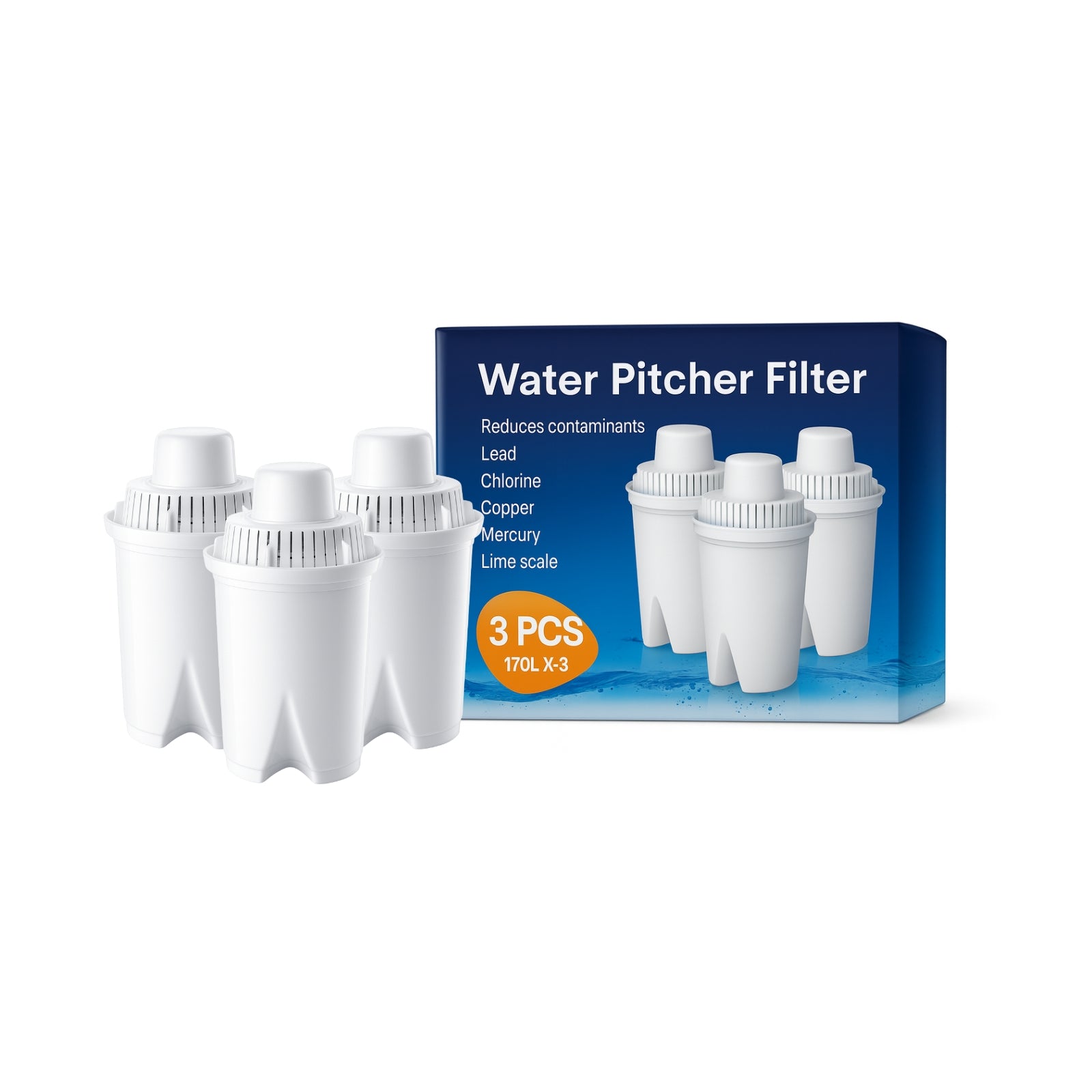 Nispira B15 Universal Water Filter Compatiblе with Brita Pitchers (Standard/Everyday/UltraMax), 45-Gallon (≈170 L) Capacity, Reduces Chlorine, Lead, Odor, Hardness & Limescale, BPA-Free