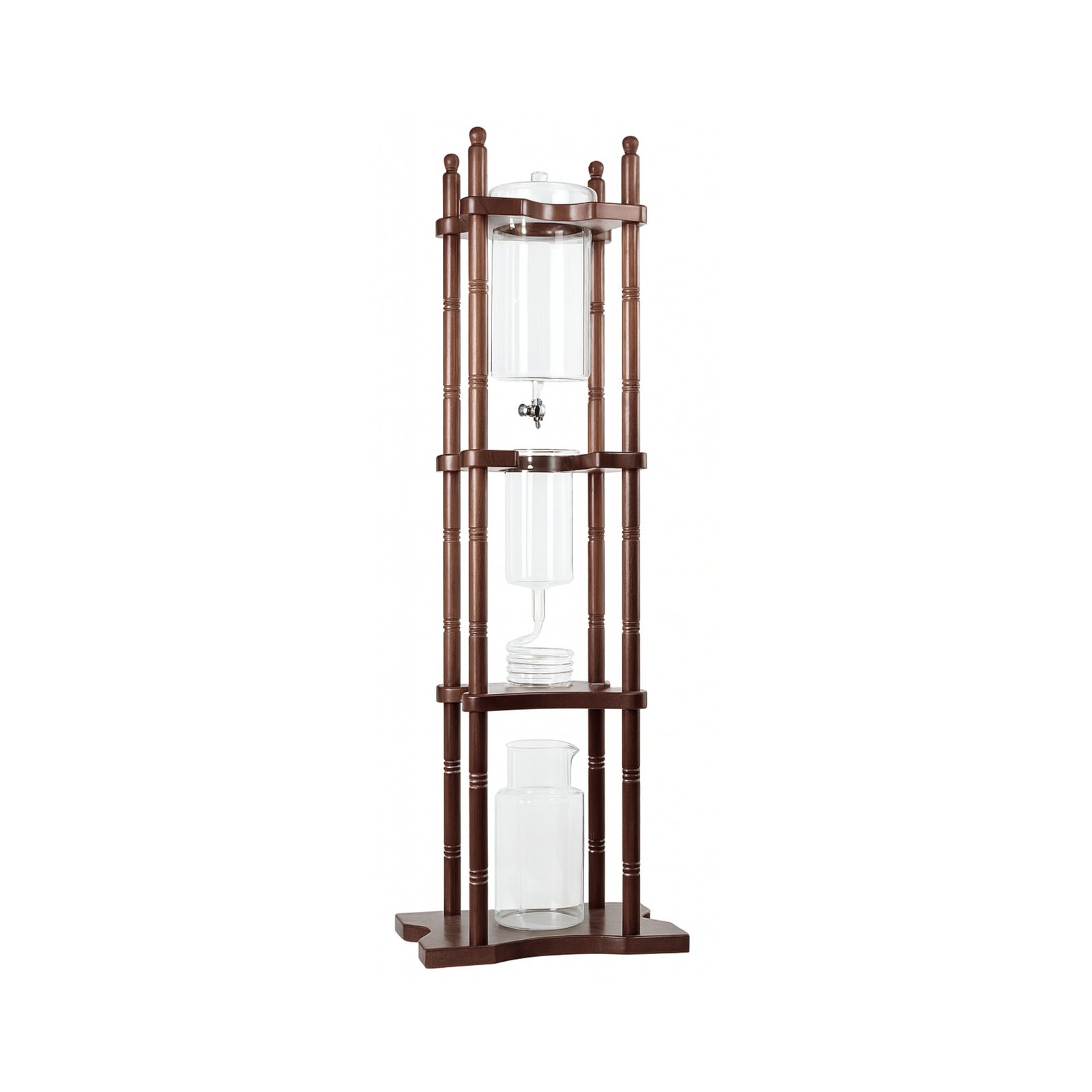 Nispira BD-25 Cold Brew Coffee Maker Drip Tower – Adjustable Iced Coffee System, 25-Cup Capacity, Glass Brewer with Wooden Stand