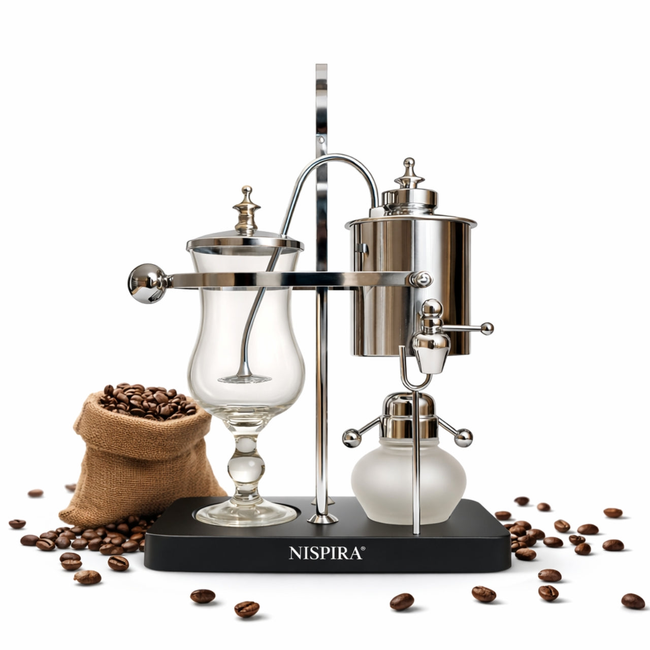 Vintage Belgian syphon coffee maker in silver by Nispira